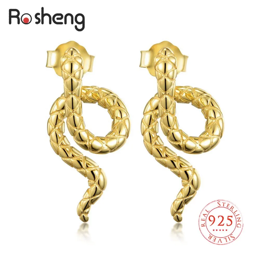 

925 Sterling Silver 2022 New Arrivals Gold Geometry Snake Drop Stud Earrings for Woman Long Pendant Punk Fashion Jewelry Gifts