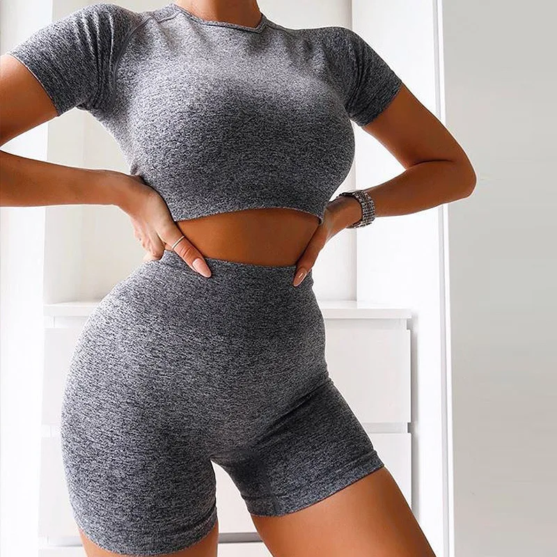 Women Short Sleeve Yoga Set Seamless Sport Suit Gym Workout Clothes Fitness Crop Top Shirt High Waist Shorts Two-piece Suit
Women Short Sleeve Yoga Set Seamless Sport Suit Gym Workout Clothes Fitness Crop Top Shirt High Waist Shorts Two-piece Suit