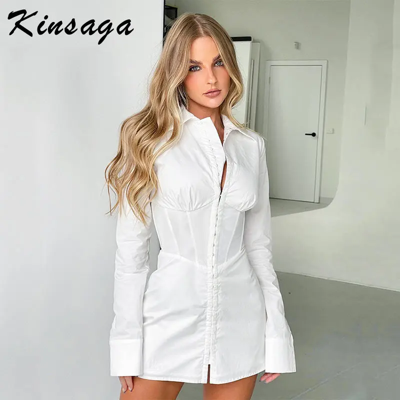 Fashion Y2K Collected Waist Short Shirt Dresses Women Slim Single Breasted Corset Tunic Dress White Long Sleeve Bustier Dress
Fashion Y2K Collected Waist Short Shirt Dresses Women Slim Single Breasted Corset Tunic Dress White Long Sleeve Bustier Dress