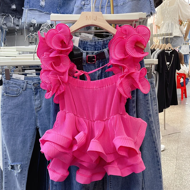 Square Collar Off-shoulder Sleeveless Ruffles Vest Shirt Pleated Fungus Edge Slim Chiffon Blouses Y2k Blusas Mujer De Moda 2023
Square Collar Off-shoulder Sleeveless Ruffles Vest Shirt Pleated Fungus Edge Slim Chiffon Blouses Y2k Blusas Mujer De Moda 2023