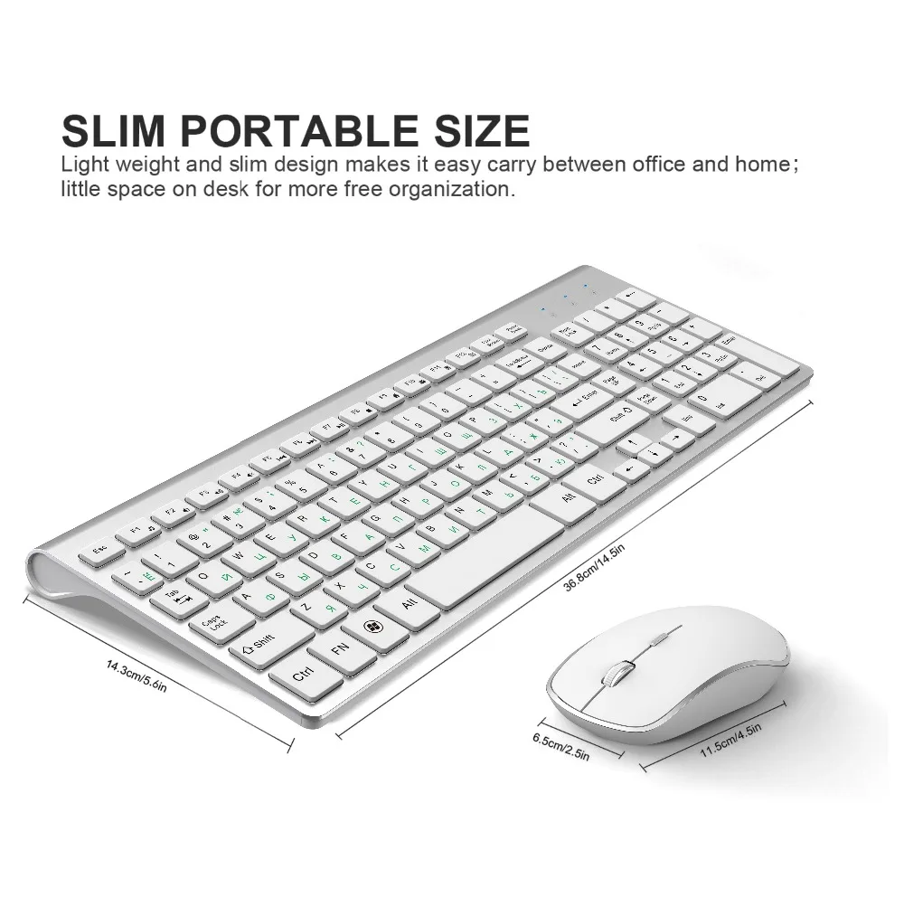 Russian Version 2.4g Wireless Keyboard and Mouse, Ergonomics, Portable Full Size, USB Interface, High-end Fashion Silvery White
Russian Version 2.4g Wireless Keyboard and Mouse, Ergonomics, Portable Full Size, USB Interface, High-end Fashion Silvery White