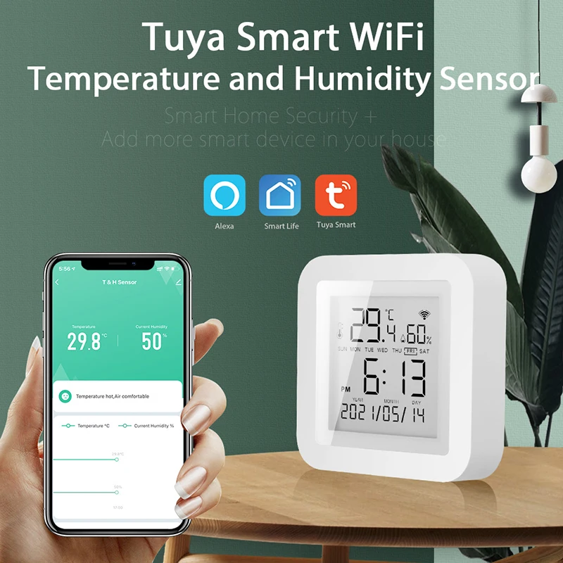 

Tuya WIFI Temperature Sensor Air Humidity Sensor Intelligent Thermometre Czujnik Temperatury Wet Dry Wifi App Remote Control