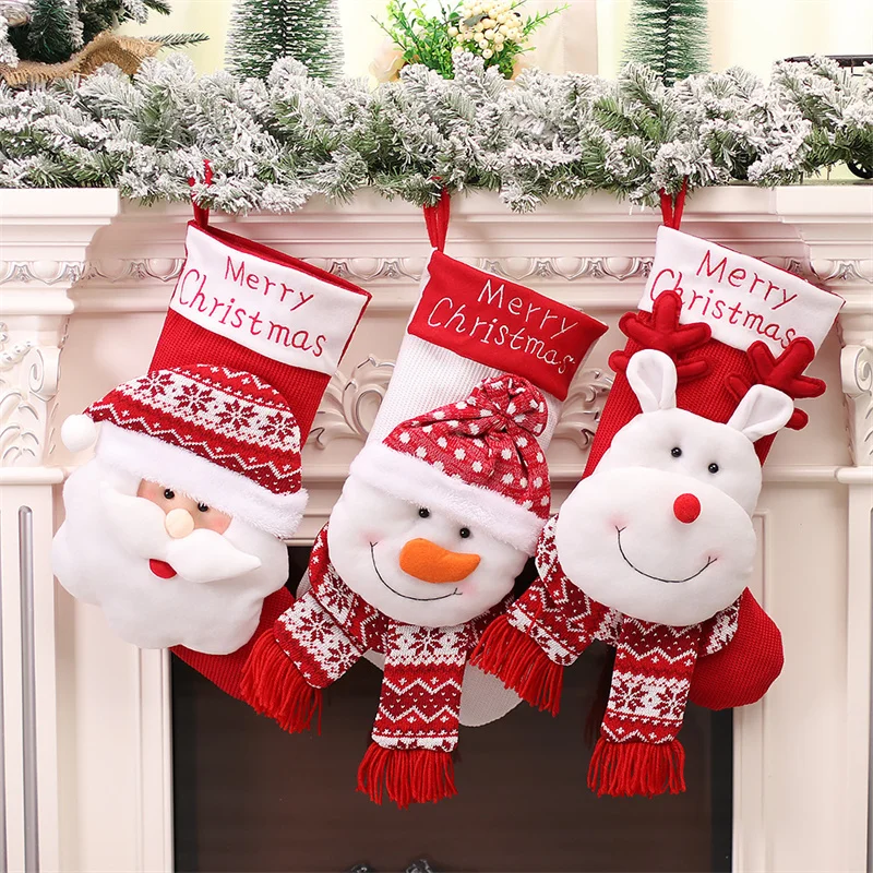 

Рождественские чулки, тканевые носки с Санта-Клаусом, подарок для детей, мешок для конфет, снеговик, олень, карманные подвесные украшения для рождественской елки, новый год 2023