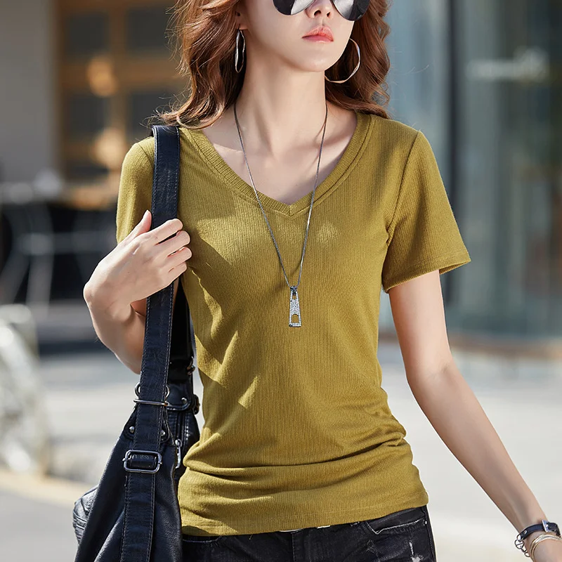 #0294 Summer Short Sleeve T Shirt Women Elastic Cotton Slim Korean Style Solid Color Womens Tshirt V-neck Korean Style
#0294 Summer Short Sleeve T Shirt Women Elastic Cotton Slim Korean Style Solid Color Womens Tshirt V-neck Korean Style