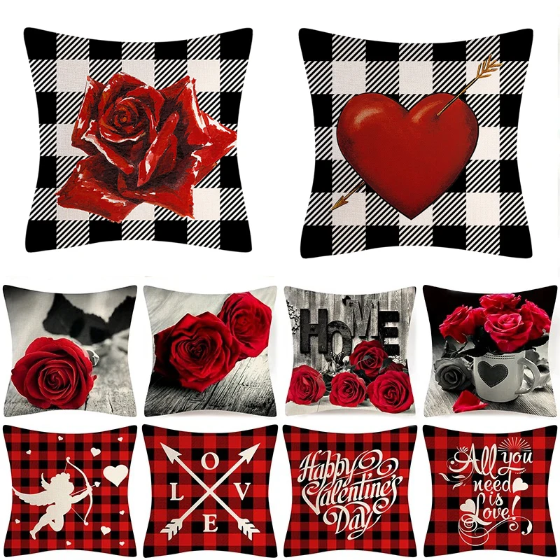 Valentine's Day Home Decor Cushion Cover Love Letter Rose Printed Pillow Cover Red Black Plaid Linen Throw Pillowcase Cojines
Valentine's Day Home Decor Cushion Cover Love Letter Rose Printed Pillow Cover Red Black Plaid Linen Throw Pillowcase Cojines