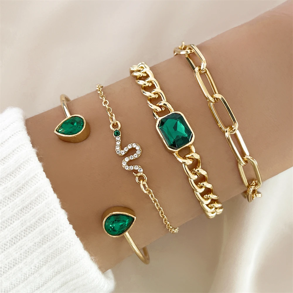 Aprilwell 4 Pcs/set Vintage Snake Bracelets Anklet for Women Gold Plated Geometric Luxury Green Crystal Lady Cuff Chains Jewelry
Aprilwell 4 Pcs/set Vintage Snake Bracelets Anklet for Women Gold Plated Geometric Luxury Green Crystal Lady Cuff Chains Jewelry