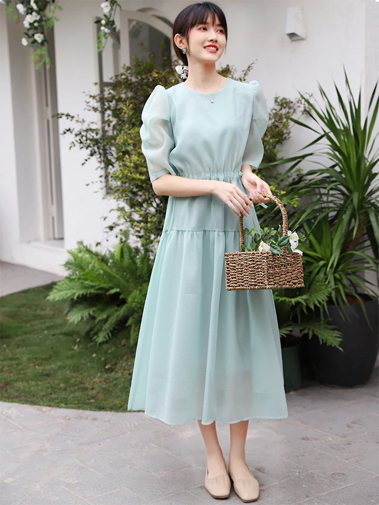 Korean Fashion Style Mint Green Sweet Fairy Puff Short Sleeve Party Dresses for Women Casual Slim Lace-up Waist Summer Dress
Korean Fashion Style Mint Green Sweet Fairy Puff Short Sleeve Party Dresses for Women Casual Slim Lace-up Waist Summer Dress