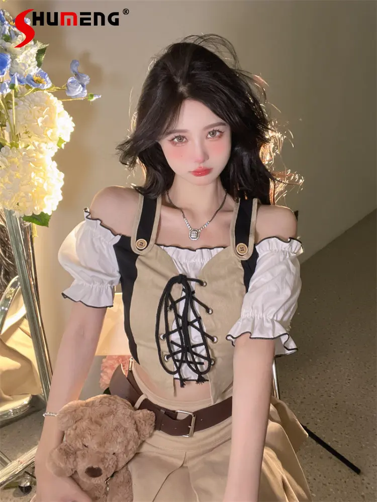 Women's Summer Sexy Off-Shoulder Crop Top 2023 Mew Sweet Hot Girl Pullover Fake Two-Piece Puff Short Sleeve Short Shirt Female
Women's Summer Sexy Off-Shoulder Crop Top 2023 Mew Sweet Hot Girl Pullover Fake Two-Piece Puff Short Sleeve Short Shirt Female