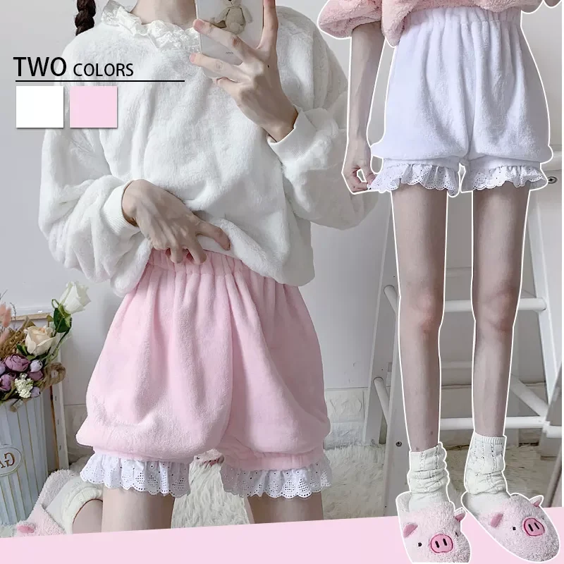 Pink White Winter Cute Lolita Girls Warm Velvet JK Shorts Sweet High Waist Lace Plush Shorts Women Summer Kawaii Bloomers Shorts
Pink White Winter Cute Lolita Girls Warm Velvet JK Shorts Sweet High Waist Lace Plush Shorts Women Summer Kawaii Bloomers Shorts