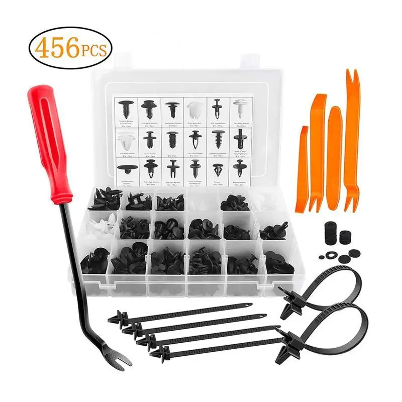 456 Pcs/set Auto Fastener Rivet Multi Clips Flap Car Fastener Clip with Push Pin Removal Tool Kit
456 Pcs/set Auto Fastener Rivet Multi Clips Flap Car Fastener Clip with Push Pin Removal Tool Kit