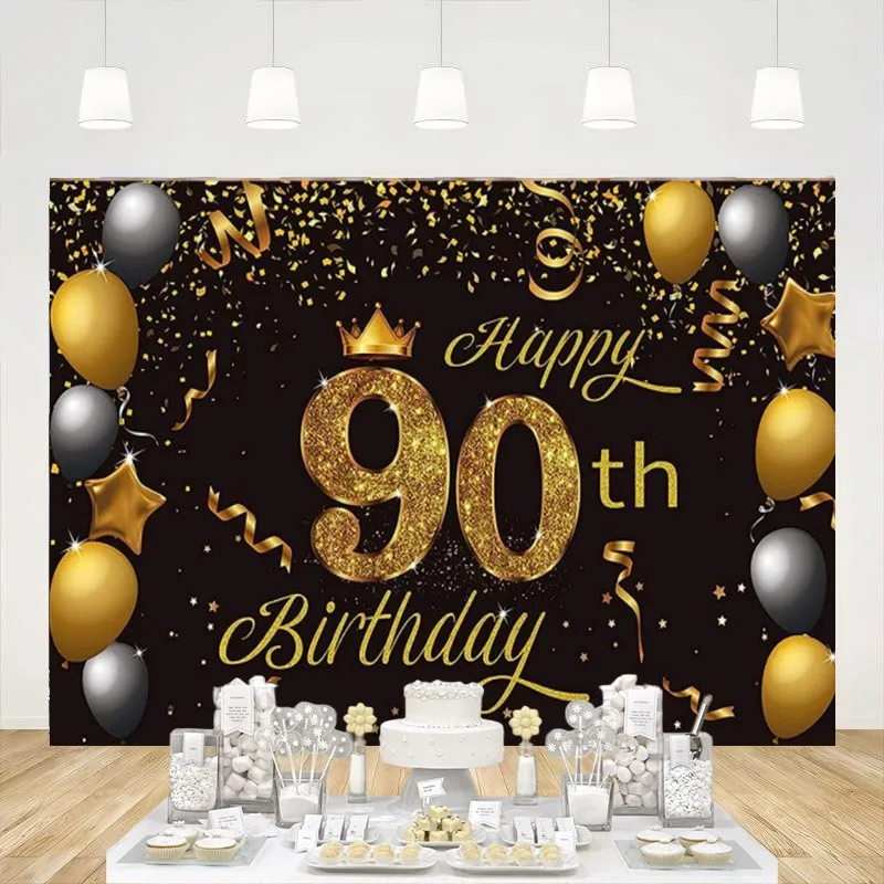 Happy 90th Birthday Backdrop Banner Gold Black Photography Background Party Decoration Supplies for Women Men Photo Studio Props
Happy 90th Birthday Backdrop Banner Gold Black Photography Background Party Decoration Supplies for Women Men Photo Studio Props