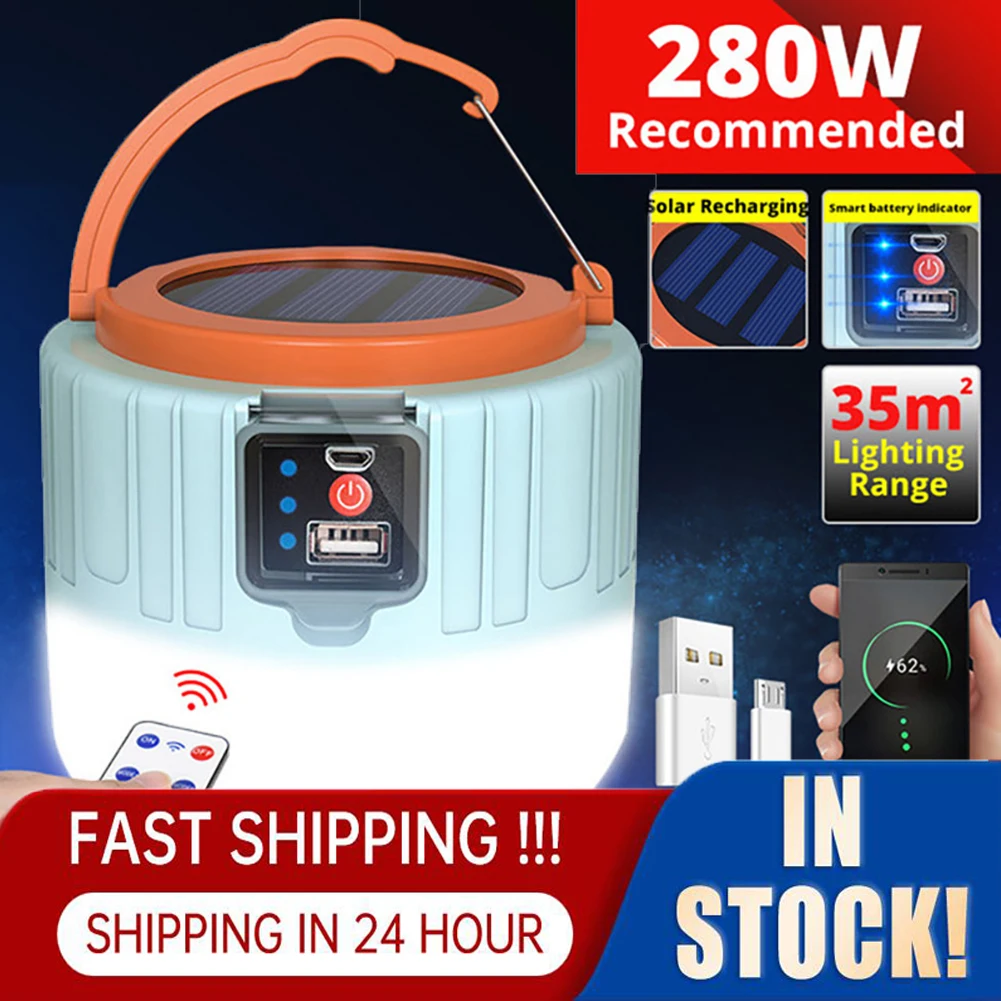 280 Watts Solar LED Camping Light USB Rechargeable Bulb For Outdoor Tent Lamp Portable Lanterns Emergency Lights For BBQ Hiking
280 Watts Solar LED Camping Light USB Rechargeable Bulb For Outdoor Tent Lamp Portable Lanterns Emergency Lights For BBQ Hiking