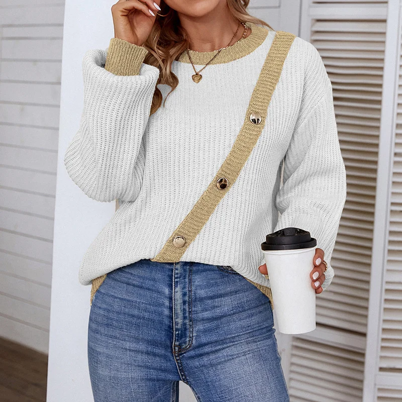 2023Casual comfortable Autumn/Winter New Contrast Button Round Neck Pullover Knit Shirt Lantern Sleeve Sweater Women
2023Casual comfortable Autumn/Winter New Contrast Button Round Neck Pullover Knit Shirt Lantern Sleeve Sweater Women