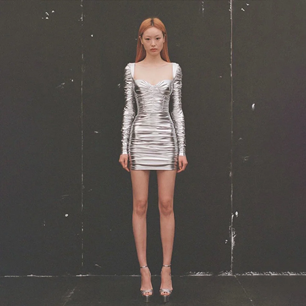 Alex p@rry original silver gold ruffle wrap hip long sleeve zip one shoulder short dress
Alex p@rry original silver gold ruffle wrap hip long sleeve zip one shoulder short dress