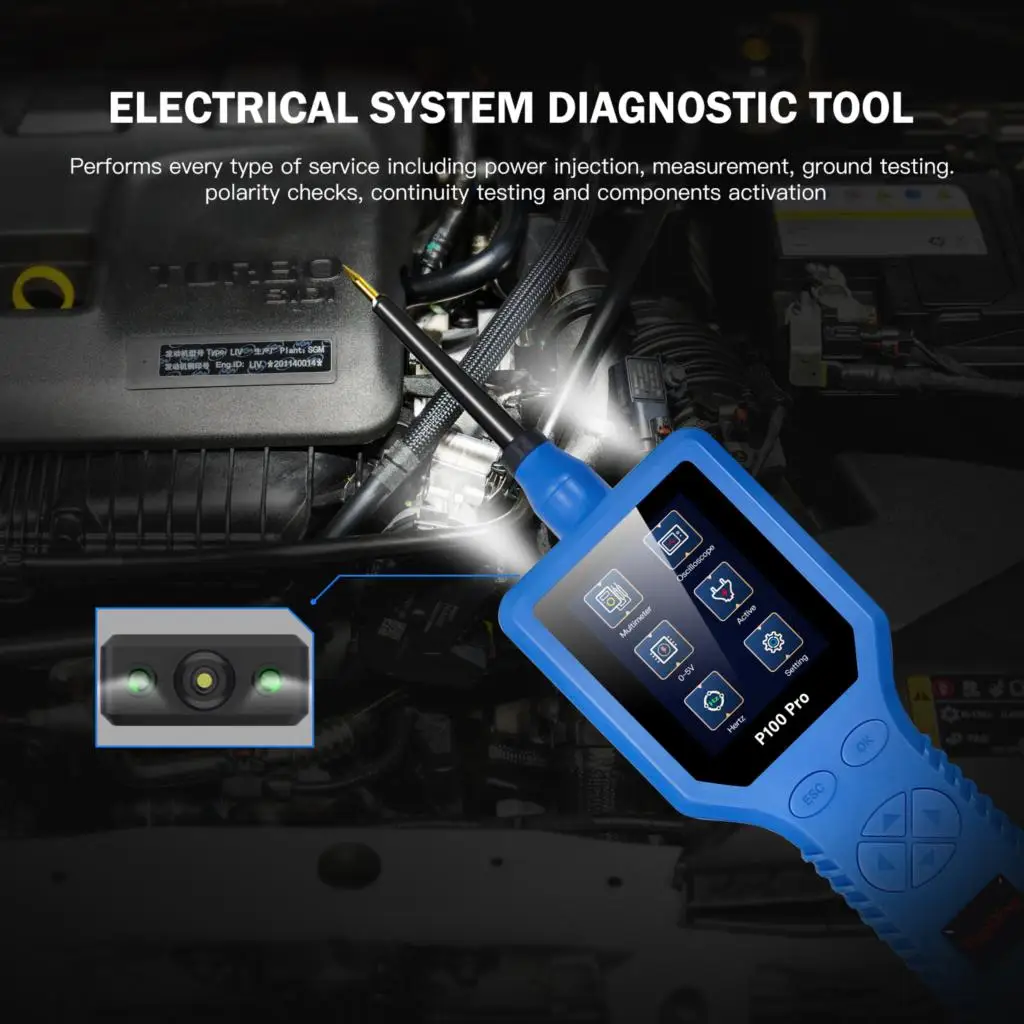 9-30v Car Circuit Tester P100 pro Automotive 12v 24v Power Circuit Probe Kit Multimeter Digital Oscilloscope Test Tool
9-30v Car Circuit Tester P100 pro Automotive 12v 24v Power Circuit Probe Kit Multimeter Digital Oscilloscope Test Tool