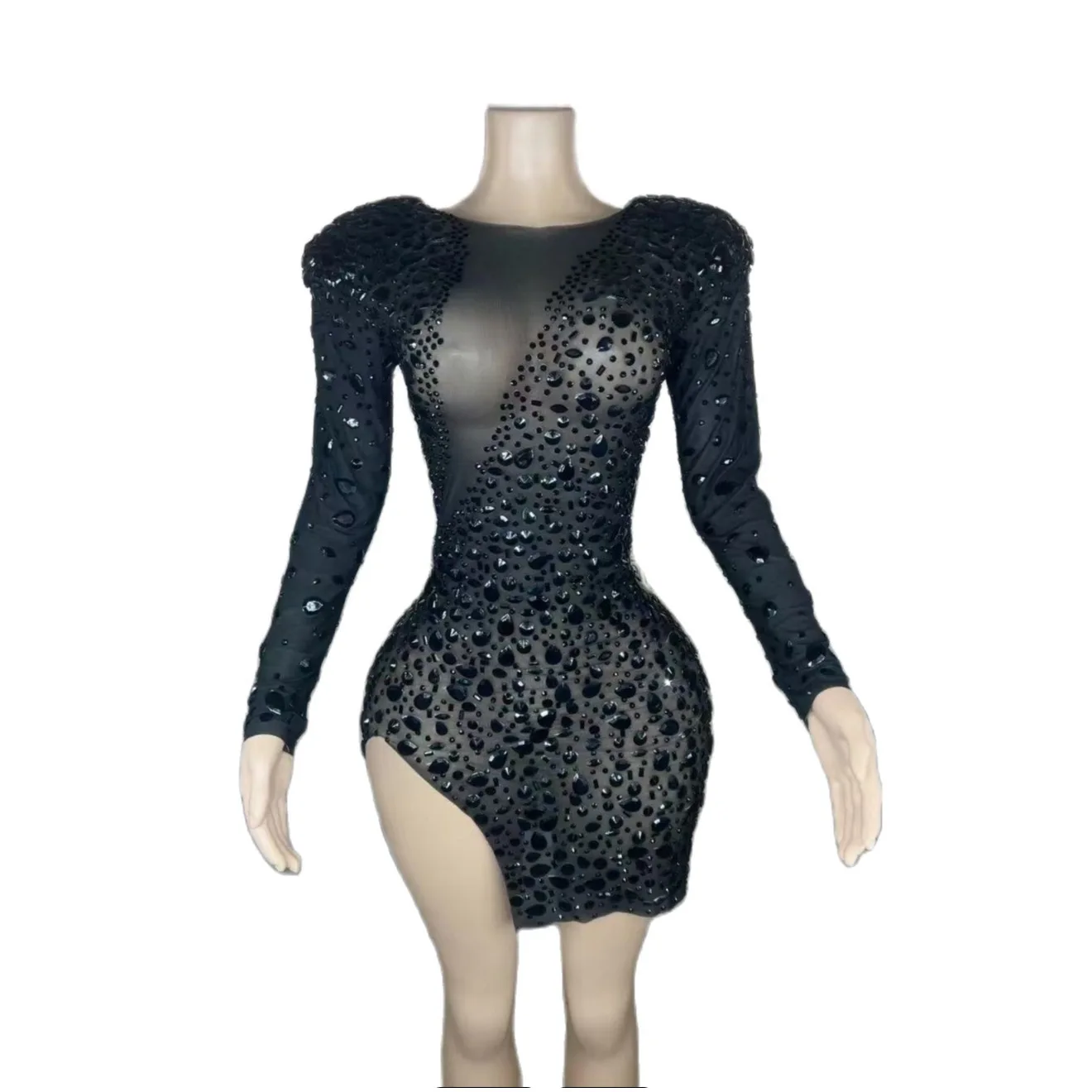 Black Gauze Shining Rhinestones Long Sleeves Sexy Asymmetrical Sheath Dress For Women Prom Dance Clothing Nightclub Costumes
Black Gauze Shining Rhinestones Long Sleeves Sexy Asymmetrical Sheath Dress For Women Prom Dance Clothing Nightclub Costumes