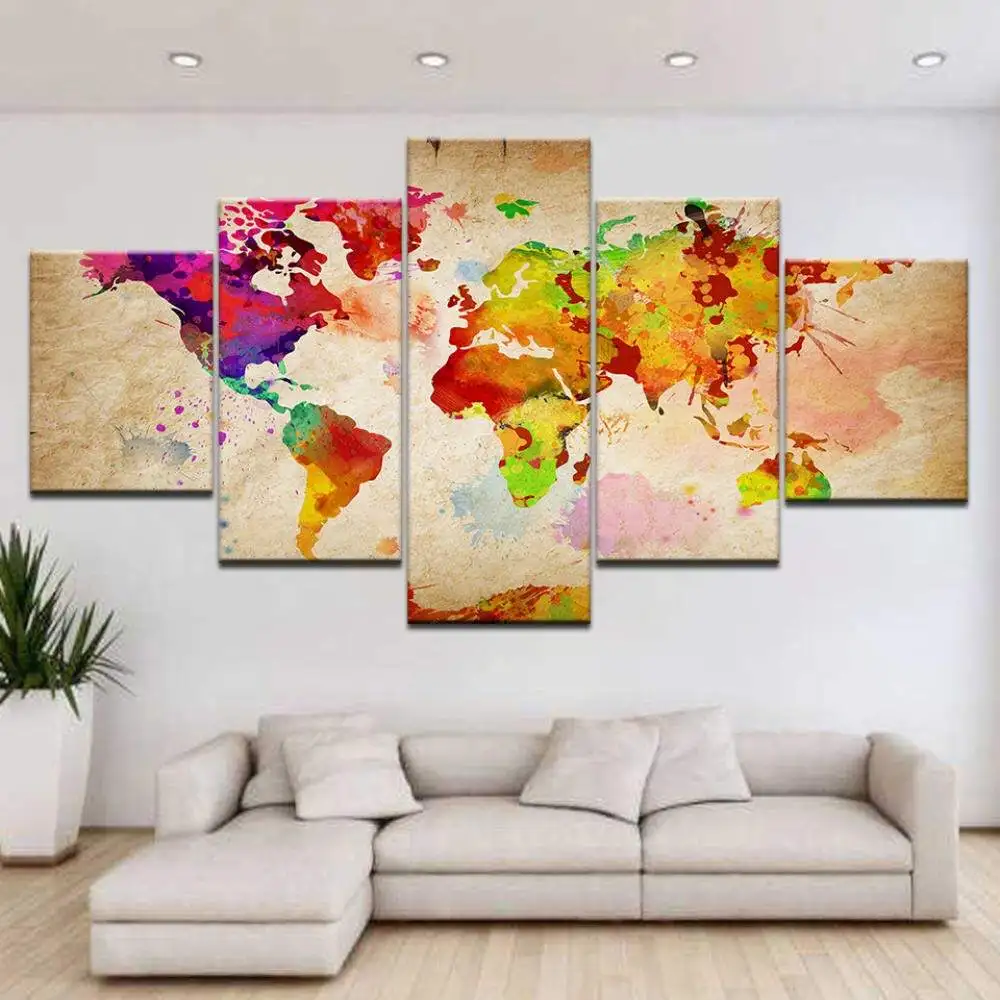 No Framed Canvas 5 Panel Colorful Watercolor World Map HD Printed Decorative Wall Art Posters Pictures Home Decor Paintings
No Framed Canvas 5 Panel Colorful Watercolor World Map HD Printed Decorative Wall Art Posters Pictures Home Decor Paintings