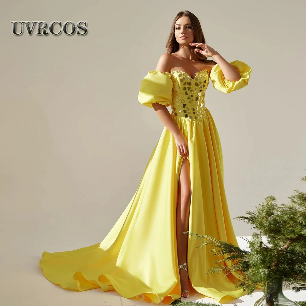 UVRCOS Delicate Satin Yellow Evening Dresses Prom Sequin Sexy Slit Civil Pageant Party Robes De Soirée Custom Made
UVRCOS Delicate Satin Yellow Evening Dresses Prom Sequin Sexy Slit Civil Pageant Party Robes De Soirée Custom Made