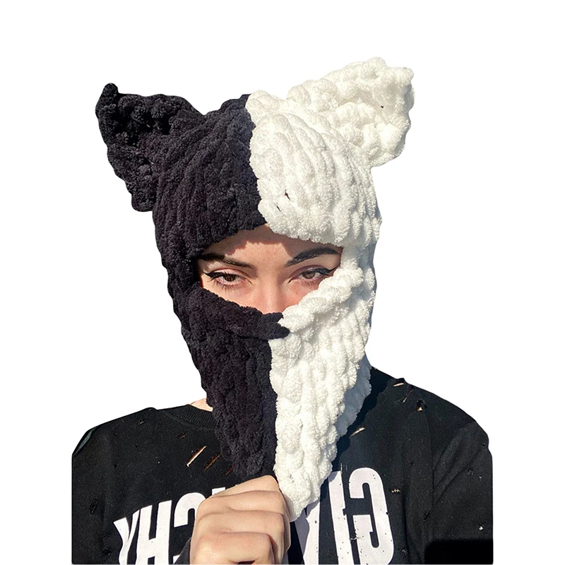 

Женские вязаные крючком шапки креативная шапка с кошачьими ушками Лыжные шапки на все лицо ветрозащитная шапка Y2K гранж одежда
