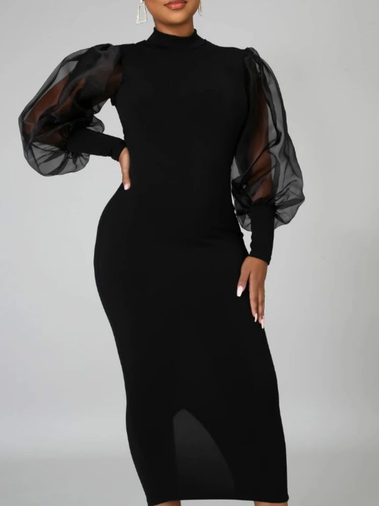 Black Bodycon Women Dress Patchwork Mesh Long Lanter Sleeves Slit Mid-length Slim Dresses 2022 Elegant Fashion Female Vestidos
Black Bodycon Women Dress Patchwork Mesh Long Lanter Sleeves Slit Mid-length Slim Dresses 2022 Elegant Fashion Female Vestidos