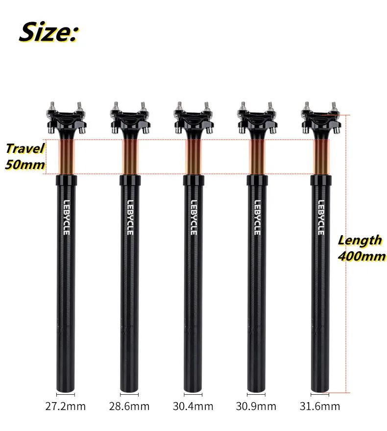 LBK MTB Road Bike Seatpost Suspension 400mm 27.2 /28.6/30.4/30.9/31.6mm Travel 50mm Shock Bicycle Seat Post
LBK MTB Road Bike Seatpost Suspension 400mm 27.2 /28.6/30.4/30.9/31.6mm Travel 50mm Shock Bicycle Seat Post