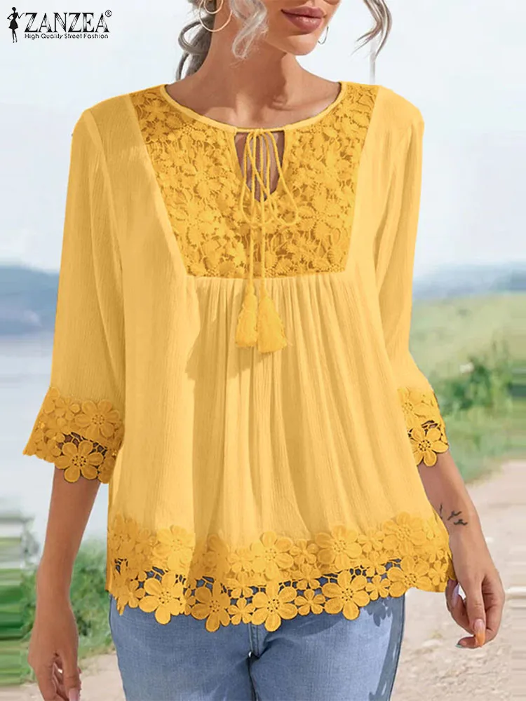 ZANZEA Oversize All-match Shirts Lace Up O-neck Holiday Tunic Tops Plain Lace Trim Blouse Summer 3/4 Sleeve Fashion Women Blusas
ZANZEA Oversize All-match Shirts Lace Up O-neck Holiday Tunic Tops Plain Lace Trim Blouse Summer 3/4 Sleeve Fashion Women Blusas