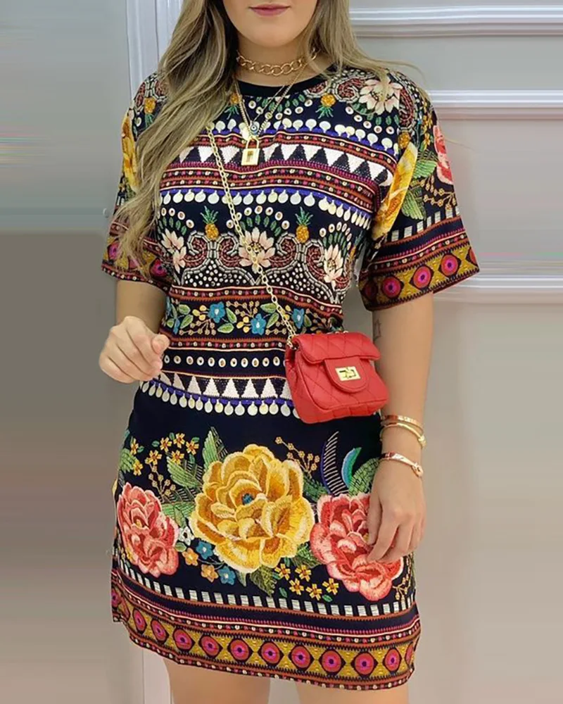 Women's Dress 2022 Tropical Tribal Print Short Sleeve Casual Dress-Positioning-Change Printing
Women's Dress 2022 Tropical Tribal Print Short Sleeve Casual Dress-Positioning-Change Printing
