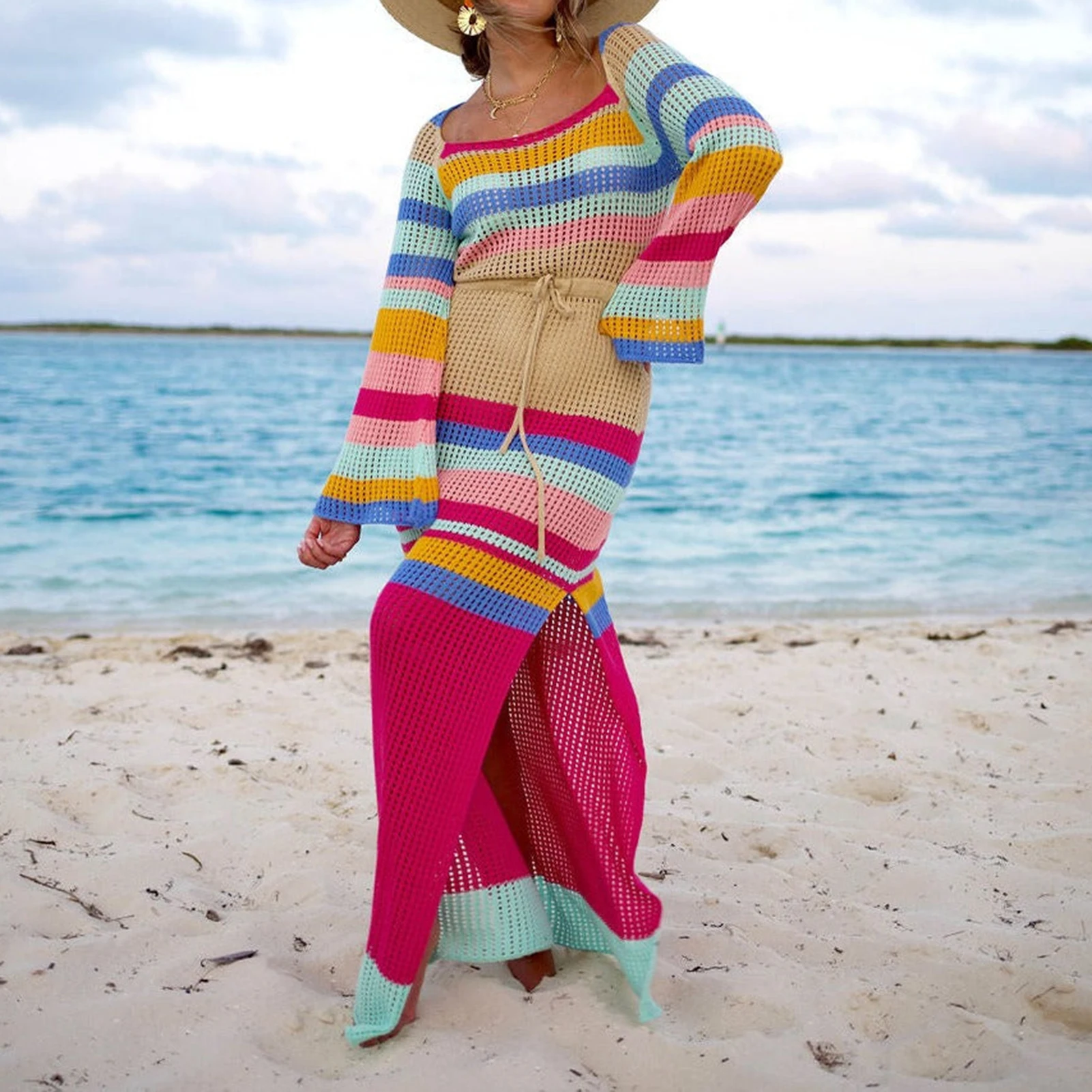 Knitted Rainbow Patchwork Women Mini Dress Casual Square Neck Long Sleeve Holes Skinny Dresses Female Trend Bodycon Streetwear
Knitted Rainbow Patchwork Women Mini Dress Casual Square Neck Long Sleeve Holes Skinny Dresses Female Trend Bodycon Streetwear