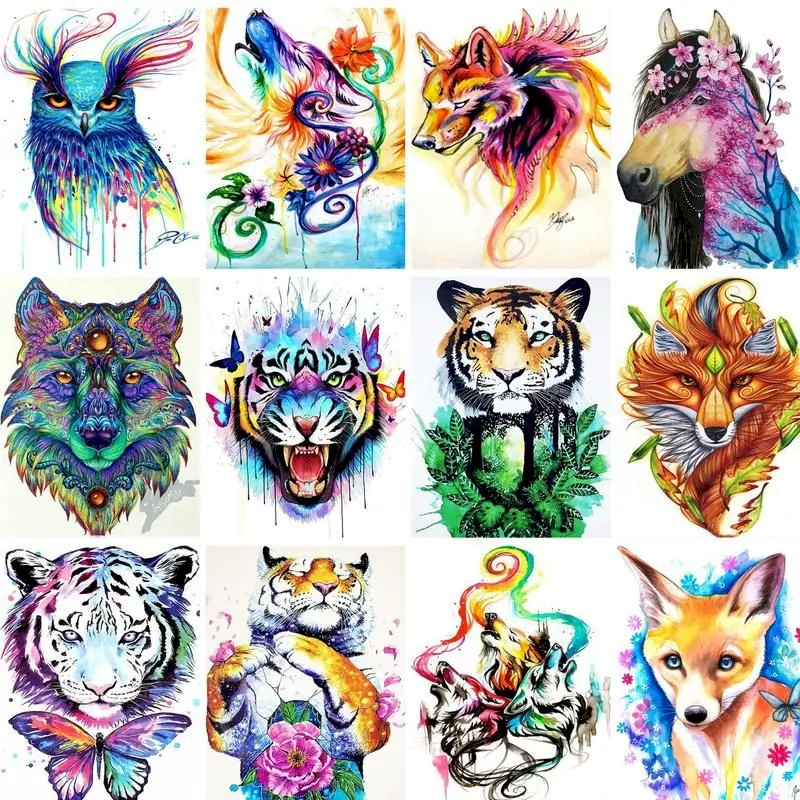 

GATYZTORY Frameless Picture DIY Painting By Numbers Kit Colorful Animals Coloring By Numbers Acrylic Painting For Home Decors