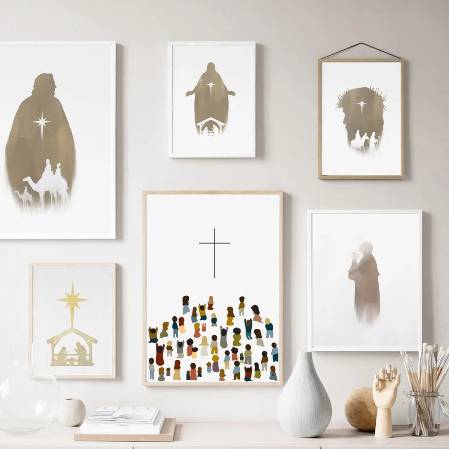 

Настенная картина с изображением Иисуса Христа, ученика, Святого Креста, постеры и принты на холсте в скандинавском стиле, настенные картин...
