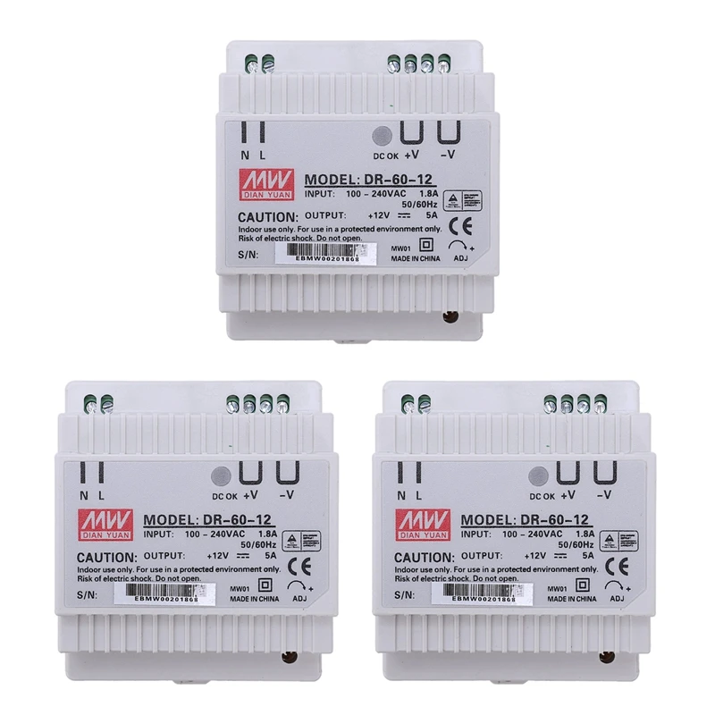 3X Din Rail Power Supply 60W 12V Ac Dc Converter Dr-60-12 Power Supply 12V 60W Good Quality
3X Din Rail Power Supply 60W 12V Ac Dc Converter Dr-60-12 Power Supply 12V 60W Good Quality
