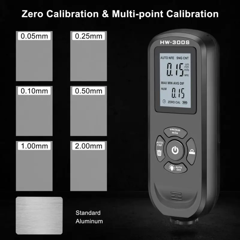 

HW-300S Digital Coating Thickness Gauge 0.1micron/0-2000 Car Paint Film Thickness Tester Measuring F/N Manual Paint Tool