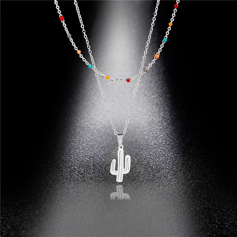 NEW Double Layer Stainless Steel Punk Necklace For Women Hollow Cactus Choker Chain Pendant charm Necklaces Engagement Jewelry
NEW Double Layer Stainless Steel Punk Necklace For Women Hollow Cactus Choker Chain Pendant charm Necklaces Engagement Jewelry