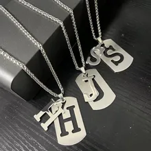 HNSP Initials Letter Stainless Steel Pendant For Men Male Chain Necklace Jewelry Accessories Cat/Dog Name Neck