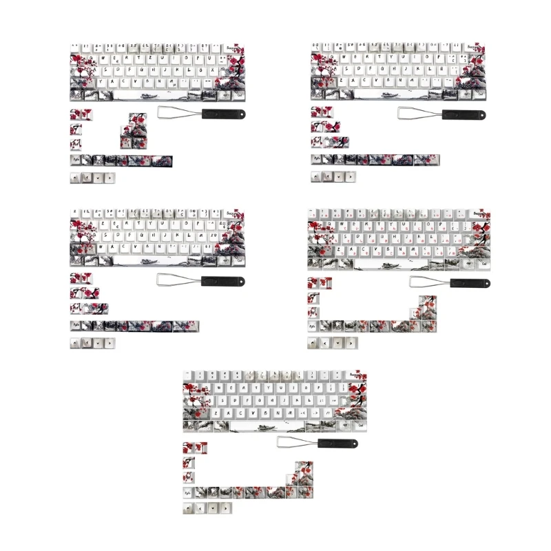 

German French Spain Plum Blossom Keycaps for Qwertz Azerty 61 64 67 68 Layout Mechanical Keyboard Keycap