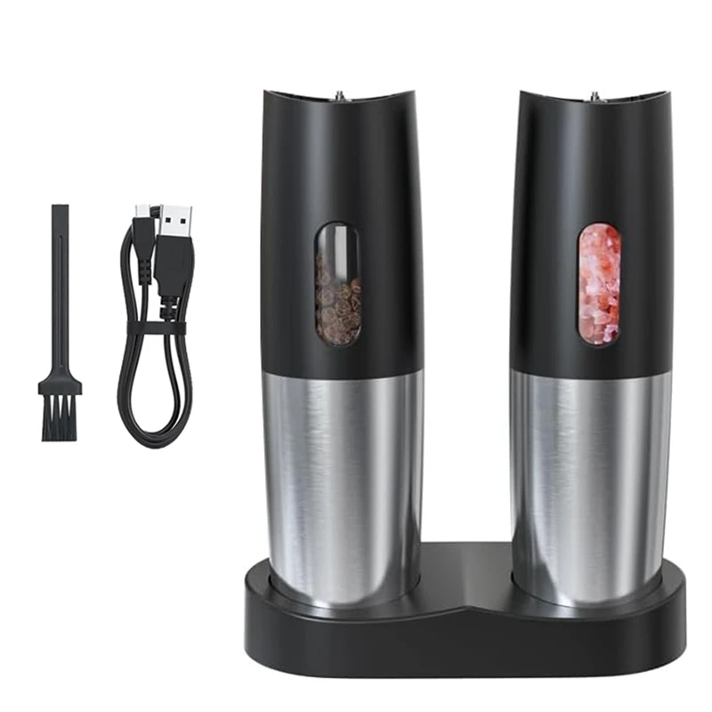 Electric Salt And Pepper Grinder Set Black & Silver Automatic Pepper Mill Grinder Adjustable Coarseness LED Light
Electric Salt And Pepper Grinder Set Black & Silver Automatic Pepper Mill Grinder Adjustable Coarseness LED Light