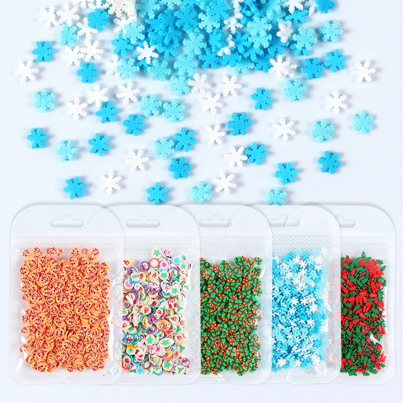 

5 Bags 10g Polymer Clay Slices Christmas Nail Art Decorations Xmas Tree Snowflake Slime Flakes 3D Resin Charms Nails Accessories