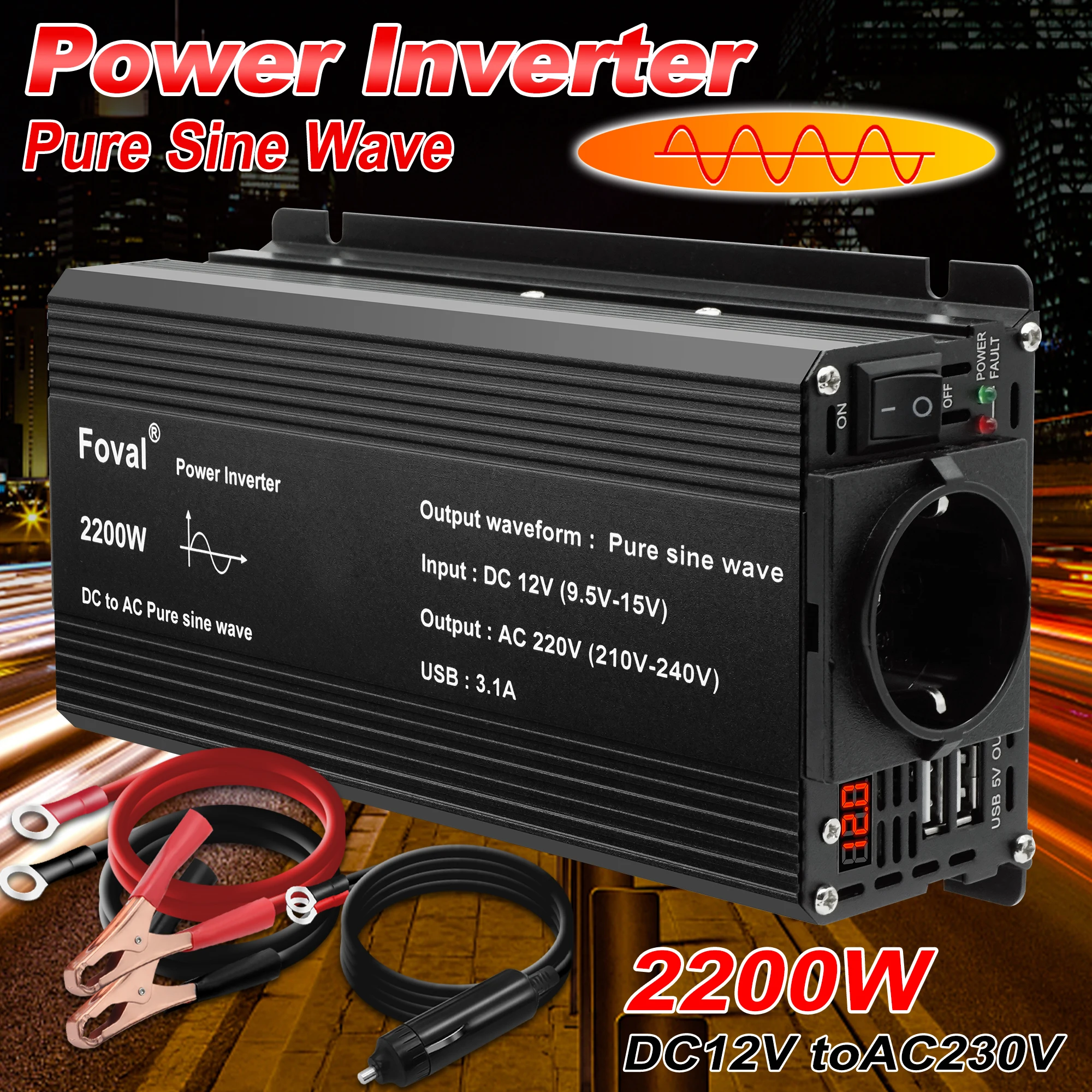 1500W 2200W Power Peak DC 12V TO AC 220V Car Plug Inverter Adapter Power Converter with 3.1A Dual USB Charging Pure Sine Wave EU
1500W 2200W Power Peak DC 12V TO AC 220V Car Plug Inverter Adapter Power Converter with 3.1A Dual USB Charging Pure Sine Wave EU