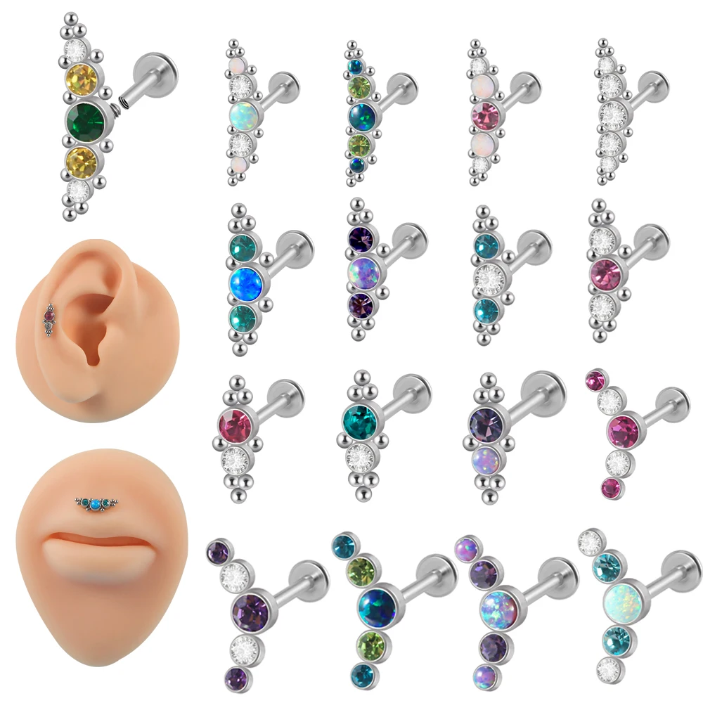 

1PC 316L Stainless Steel Cz Labret Lip Stud Crystal Cluster Stud Earrings Ear Cartilage Tragus Helix Daith Piercing Jewelry 16G