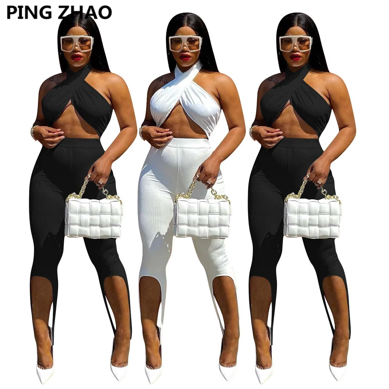 Женский трикотажный уличный костюм PING ZHAO, комплект из двух предметов, топ с бретелькой через шею и леггинсы в рубчик
Женский трикотажный уличный костюм PING ZHAO, комплект из двух предметов, топ с бретелькой через шею и леггинсы в рубчик