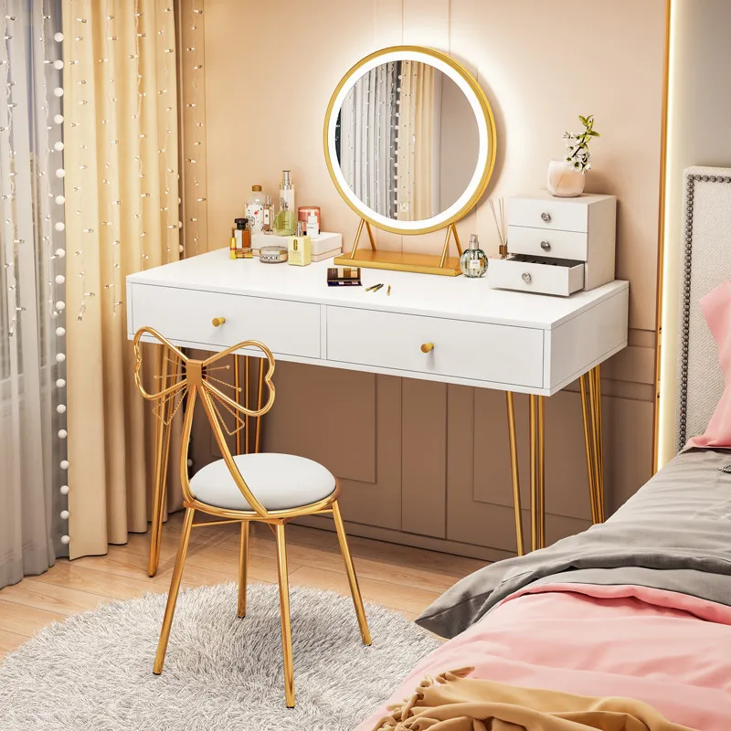 

Drawers Minimalist Makeup Table Mirror Chair Storage Light Luxury Makeup Table Fashion Rectangle Toaletka Bedrooms Furniture