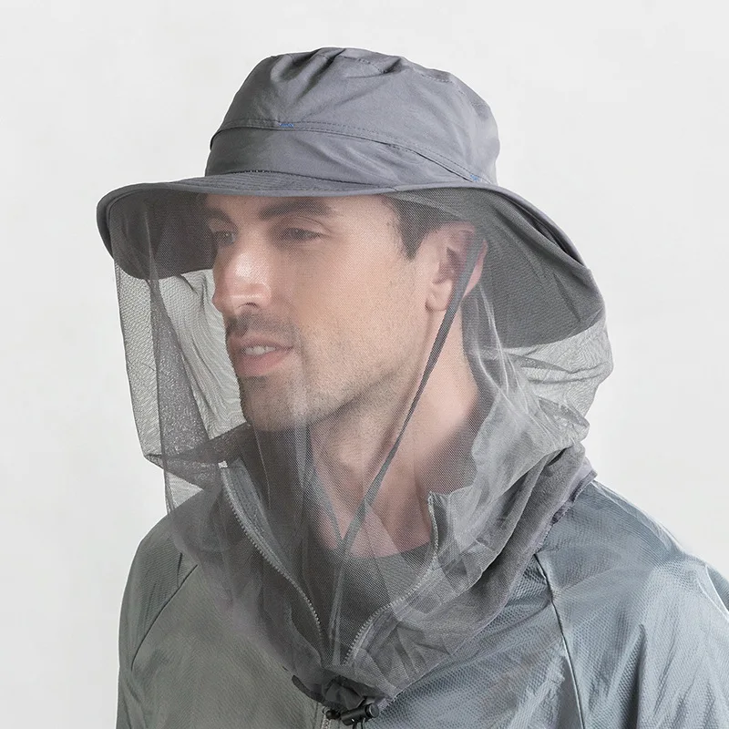 

Summer outdoor sunblock hat Large brimmed visor Net gauze mask protective fishing hat Fisherman's hat mosquito repellent hat