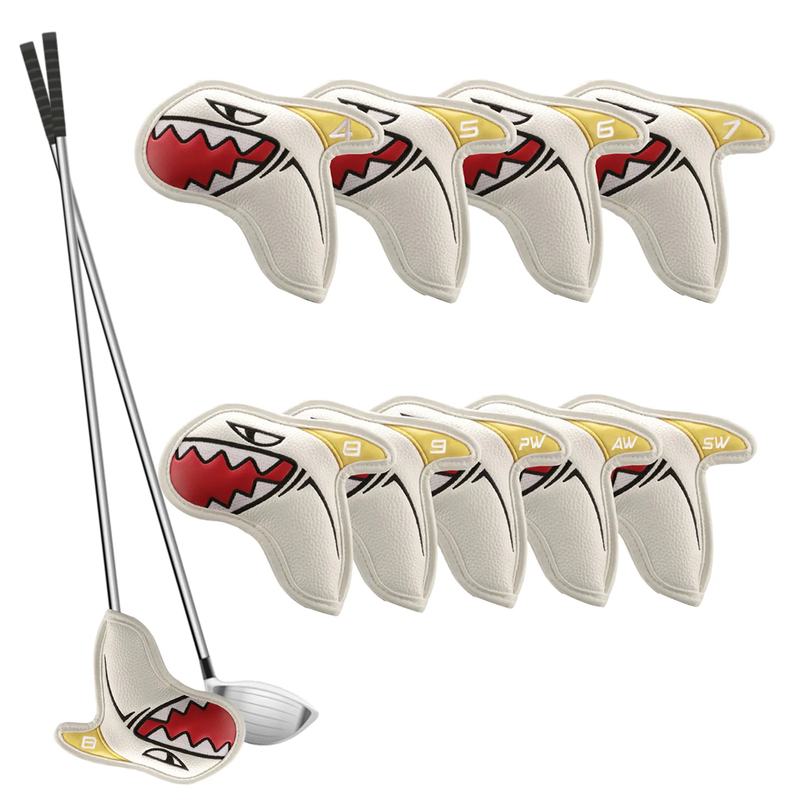 9PCS Universal Golf Club Protection Cover Cute Shark Golf Iron Headcover with Number Golf Club Head Cover Set for Iron Driver
9PCS Universal Golf Club Protection Cover Cute Shark Golf Iron Headcover with Number Golf Club Head Cover Set for Iron Driver