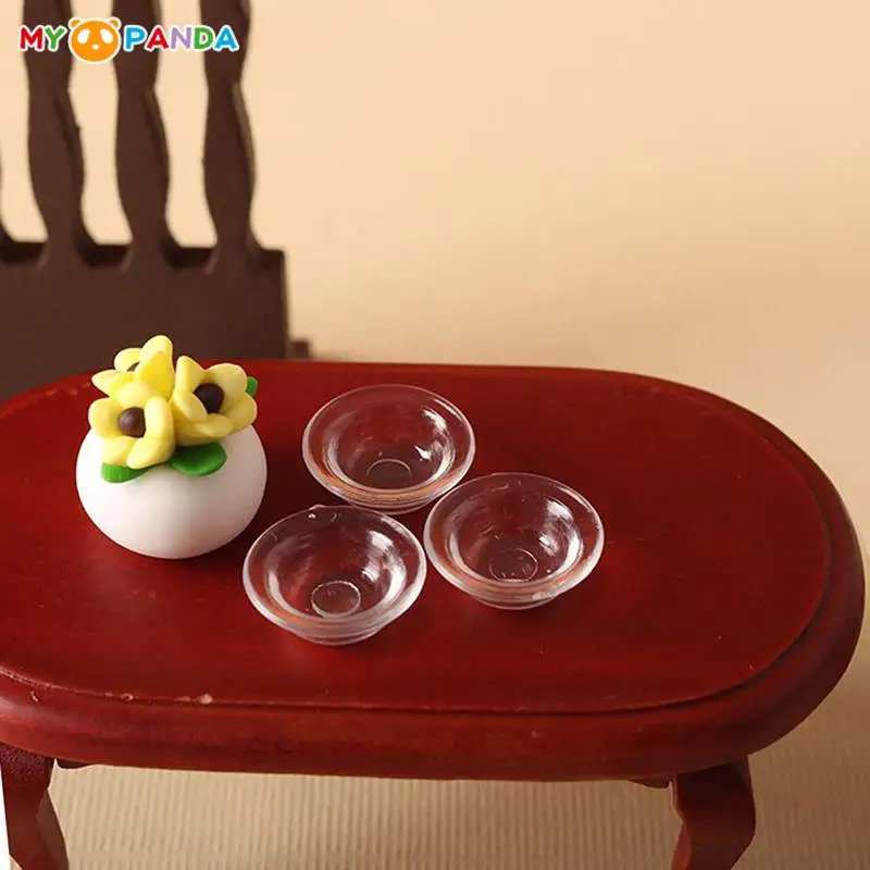 

2Pcs 1:12 Dollhouse Miniature Transparent Bowl Dish Kitchen Tableware Model Toys Doll House Life Scene Decoration