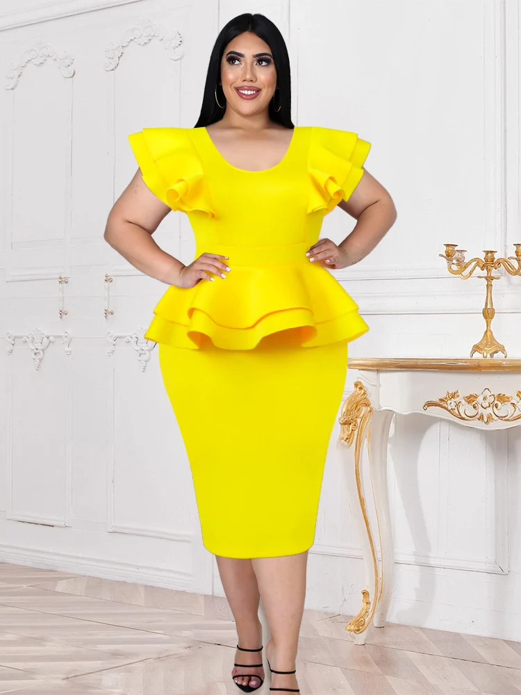 Plus Size Peplum Dresses Ruffles Sleeveless High Waist Midi Outfits for Ladies Evening Birthday Event Party Gowns 4XL Autumn
Plus Size Peplum Dresses Ruffles Sleeveless High Waist Midi Outfits for Ladies Evening Birthday Event Party Gowns 4XL Autumn