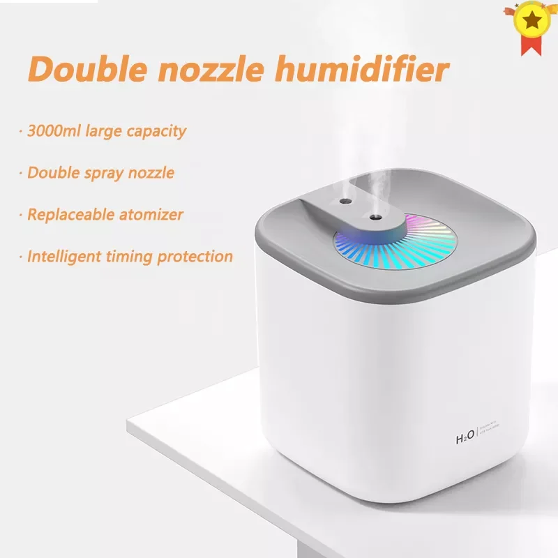 

Air Humidifier Aroma Diffuser Double Nozzle With RGB Light Replaceable atomizer Humidifiers Home Aromatherapy Diffuser