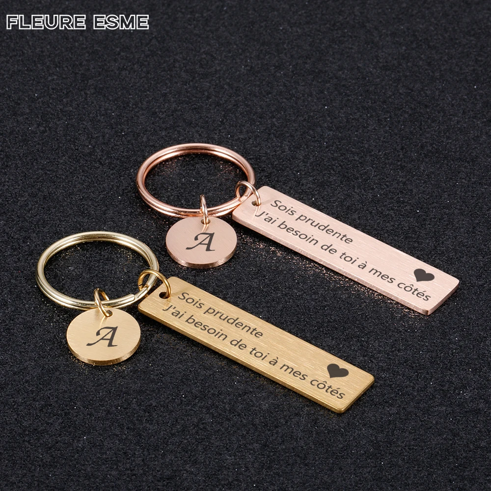

French Drive Safe Keychain A-Z 26 Initials Lettering Men Women Boyfriend Keychain Birthday Daddy Father's Day Gift Dropshipping