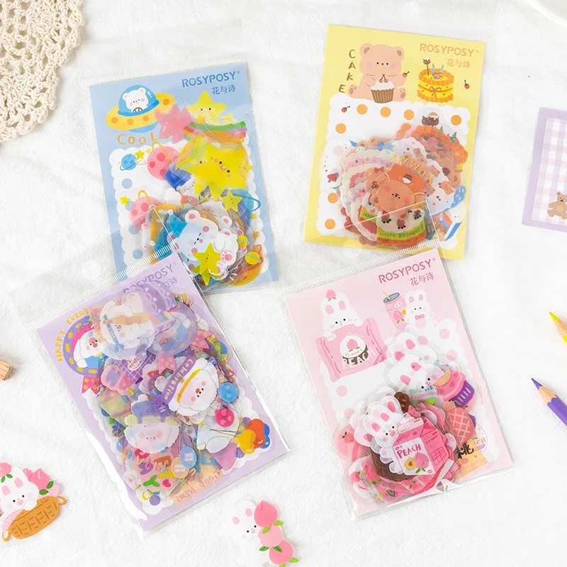 40pcs/bag Kawaii Cartoon Stickers Soft Cute Sweet Cub Series Transparent Pet Collage of Tear-off Journal Bear Decorate Stickers
40pcs/bag Kawaii Cartoon Stickers Soft Cute Sweet Cub Series Transparent Pet Collage of Tear-off Journal Bear Decorate Stickers