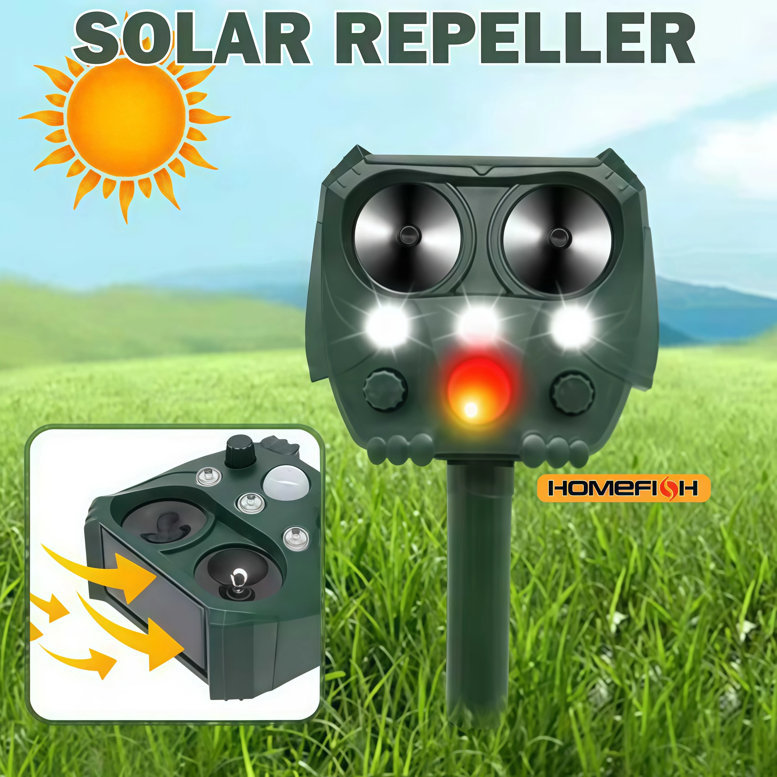 Солнечный ультразвуковой отпугиватель животных
Солнечный ультразвуковой отпугиватель животных
