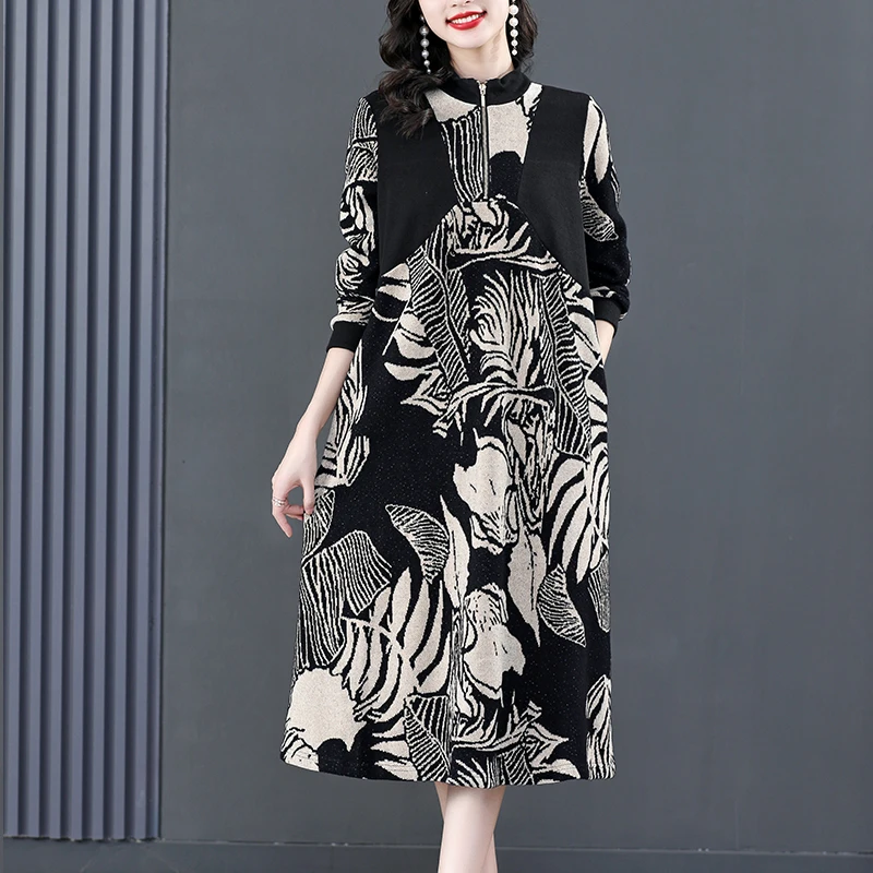 Women Sweater Dress 2022 Atuumn Winter Floral Jacquard Long Sleeve Woman Loose Black Elegant Knitted Turleneck Dresses Bottoming
Women Sweater Dress 2022 Atuumn Winter Floral Jacquard Long Sleeve Woman Loose Black Elegant Knitted Turleneck Dresses Bottoming